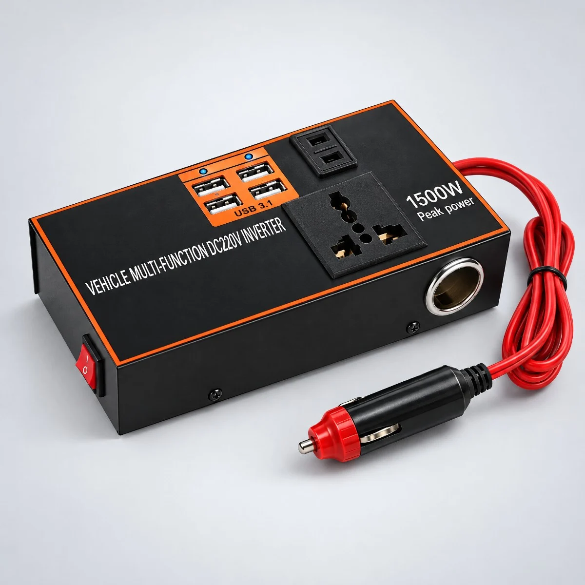محوّل كهرباء للسيارة من 12V/24V إلى 220V بأربعة منافذ USB
